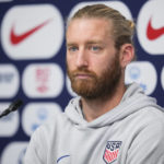 
              Tim Ream of the United States attends a press conference before a team practice at Al Gharafa SC Stadium, in Doha, Qatar, Sunday, Nov. 27, 2022. (AP Photo/Ashley Landis)
            