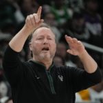 
              Milwaukee Bucks head coach Mike Budenholzer reacts during the first half of an NBA basketball game Friday, Nov. 25, 2022, in Milwaukee. (AP Photo/Morry Gash)
            