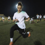 
              Players of the Orthodox Club's women's team practice in Amman, Jordan, Saturday, Oct. 22, 2022. Women's soccer has been long been neglected in the Middle East, a region that is mad for the men's game and hosts the World Cup for the first time this month in Qatar. (AP Photo/Raad AL-Adayleh)
            