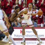 
              Indiana forward Malik Reneau, right, is defended by Bethune-Cookman guard Damani McEntire during the first half of an NCAA college basketball game Thursday, Nov. 10, 2022, in Bloomington, Ind. (AP Photo/Doug McSchooler)
            