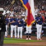 
              Houston Astros manager Dusty Baker Jr. stands for the national anthem before Game 6 of baseball's World Series between the Houston Astros and the Philadelphia Phillies on Saturday, Nov. 5, 2022, in Houston. (AP Photo/Tony Gutierrez)
            