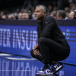 
              Kansas State head coach Jerome Tang watches his team play against Butler in the first half of an NCAA college basketball game in Indianapolis, Wednesday, Nov. 30, 2022. (AP Photo/Michael Conroy)
            