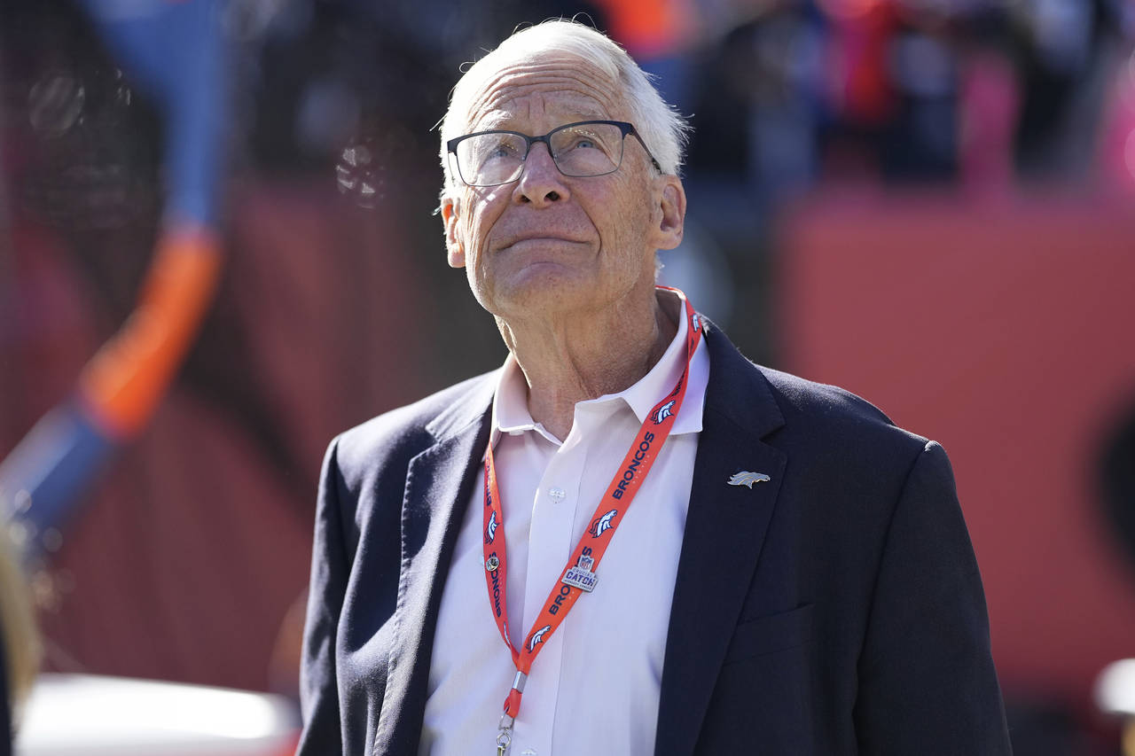 FILE - Denver Broncos owner Rob Walton waits for the team's NFL football game against the Las Vegas...