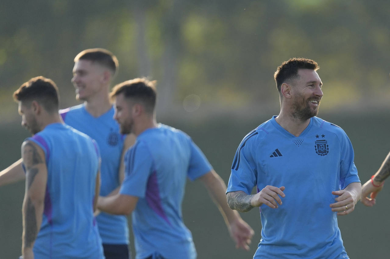 Argentina's Lionel Messi attends a training session on the eve of the group C World Cup soccer matc...