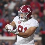 
              Alabama tight end Cameron Latu (81) gestures to the sideline before a play during the second half of an NCAA college football game against Mississippi in Oxford, Miss., Saturday, Nov. 12, 2022. Alabama won 30-24. (AP Photo/Thomas Graning)
            