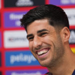 
              Spain's Marco Asensio during a news conference at Qatar University, in Doha, Qatar, Thursday, Nov. 24, 2022. (AP Photo/Julio Cortez)
            
