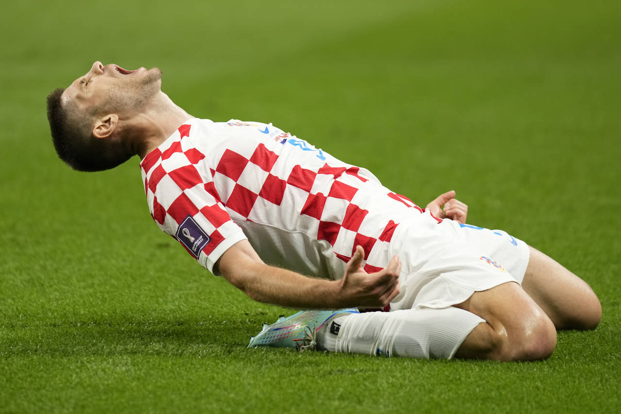 Croatia's Andrej Kramaric celebrates after scoring his side's opening goal during the World Cup gro...