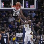 
              Indiana Pacers' Jalen Smith (25) puts up a shot during the first half of an NBA basketball game against the Orlando Magic, Monday, Nov. 21, 2022, in Indianapolis. AP Photo/Darron Cummings)
            