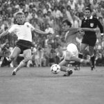
              FILE - Italy's Marco Tardelli, right, hits the ball past West German defender Bernd Forster, to score his team's second goal, during the World Cup Final in the Santiago Bernabau Stadium, Madrid,on July 11, 1982. Italy defeated West Germany 3-1. (AP Photo, File)
            