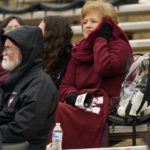 
              A Mississippi State fan braves the cold during the second half of an NCAA college football game against East Tennessee State in Starkville, Miss., Saturday, Nov. 19, 2022. Mississippi State won 56-7. (AP Photo/Rogelio V. Solis)
            
