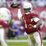 
              Arizona Cardinals quarterback Kyler Murray (1) passes against the Seattle Seahawks during the first half of an NFL football game in Glendale, Ariz., Sunday, Nov. 6, 2022. (AP Photo/Ross D. Franklin)
            