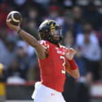 
              Maryland quarterback Taulia Tagovailoa (3) passes during the first half of an NCAA college football game against Rutgers, Saturday, Nov. 26, 2022, in College Park, Md. (AP Photo/Nick Wass)
            