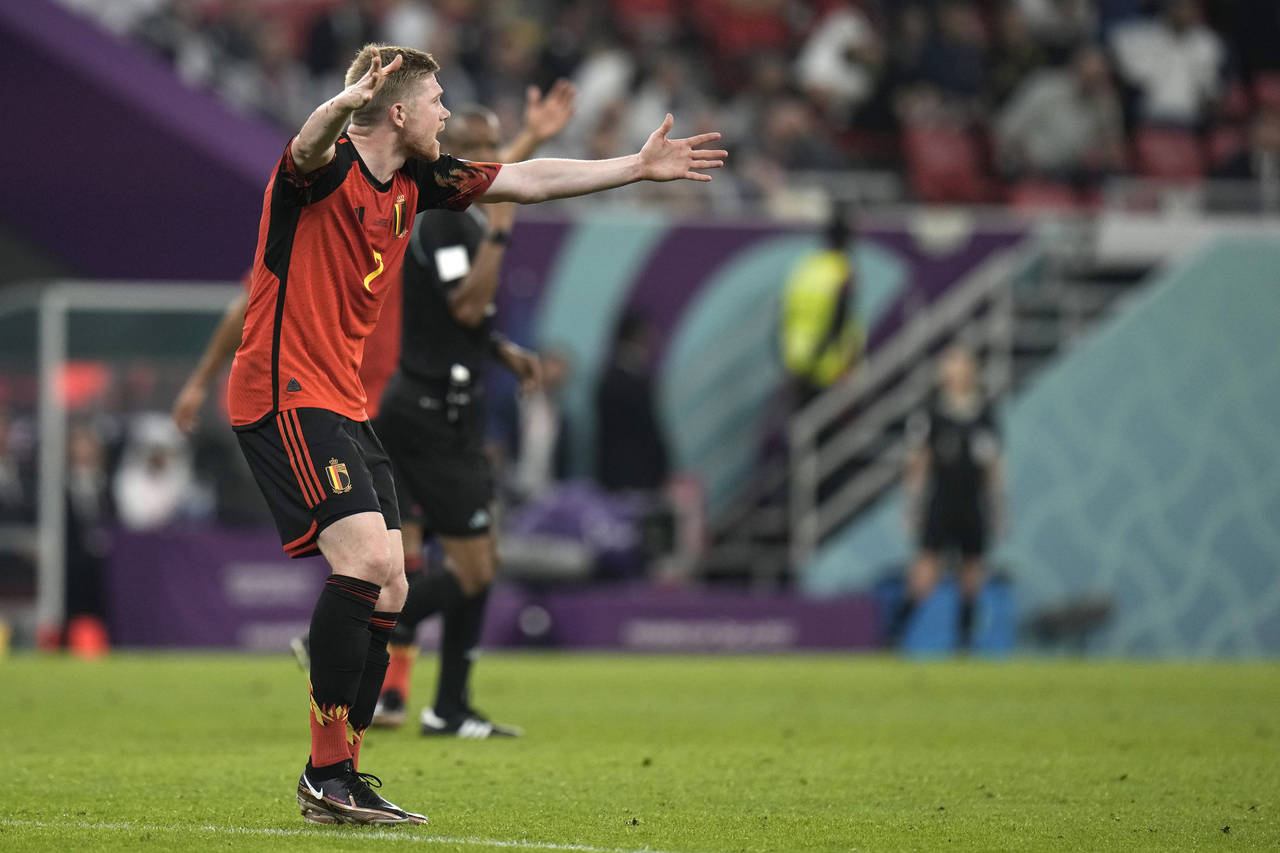 Belgium's Kevin De Bruyne reacts during the World Cup group F soccer match between Belgium and Cana...