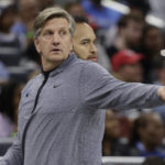 
              Minnesota Timberwolves coach Chris Finch points gestures during the first half of the team's NBA basketball game against the Orlando Magic, Wednesday, Nov. 16, 2022, in Orlando, Fla. (AP Photo/Kevin Kolczynski)
            