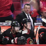 
              Ottawa Senators head coach D.J. Smith looks during the third period of an NHL hockey game against the Vancouver Canucks, Tuesday, Nov. 8, 2022 in Ottawa, Ontario. (Justin Tang/The Canadian Press via AP)
            