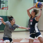 
              Camille Zimmerman, left, defends Lexie Hull (14) as USA Basketball Women's 3x3 national team practices, Monday, Oct. 31, 2022, in Miami Lakes, Fla. (AP Photo/Lynne Sladky)
            