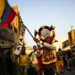
              An Ecuador supporter waves an Ecuador flag as he cheers, one day ahead of the World Cup kick off, in downtown Doha, Qatar, Saturday, Nov. 19, 2022. (AP Photo/Francisco Seco)
            