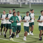 
              Players warm up during a training session of Mexico's national soccer team in Jor, Qatar, Sunday, Nov. 27, 2022. (AP Photo/Moises Castillo)
            