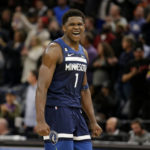 
              Minnesota Timberwolves guard Anthony Edwards celebrates after defeating the Memphis Grizzlies in an NBA basketball game Wednesday, Nov. 30, 2022, in Minneapolis. (AP Photo/Andy Clayton-King)
            