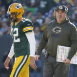 
              FILE - Green Bay Packers head coach Mike McCarthy talks to quarterback Aaron Rodgers during the first half of an NFL football game against the Detroit Lions Sunday, Nov. 15, 2015, in Green Bay, Wis. Rodgers won his lone Super Bowl title with Mike McCarthy as his coach before their relationship eventually soured. (AP Photo/Mike Roemer, File)
            