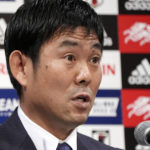 
              Japan national team head coach Hajime Moriyasu speaks during the announcement of the national team members for FIFA World Cup 2022 Tuesday, Nov. 1, 2022, in Tokyo. (AP Photo/Eugene Hoshiko)
            