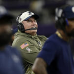 
              Dallas Cowboys head coach Mike McCarthy watches from the sideline during the second half of an NFL football game against the Minnesota Vikings, Sunday, Nov. 20, 2022, in Minneapolis. The Cowboys won 40-3. (AP Photo/Andy Clayton-King)
            
