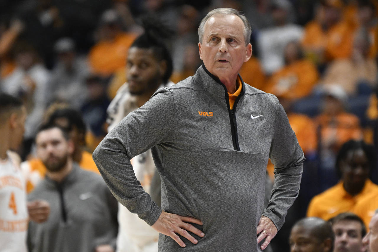 Tennessee head coach Rick Barnes looks on during the first half of an NCAA college basketball game ...
