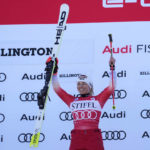 
              Switzerland's Lara Gut-Behrami celebrates her victory in a World Cup giant slalom skiing race Saturday, Nov. 26, 2022, in Killington, Vt. (AP Photo/Robert F. Bukaty)
            