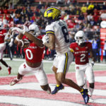 
              Rutgers defensive back Christian Izien (0) makes a defensive play against Michigan wide receiver Ronnie Bell (8) during the second half of an NCAA college football game, Saturday, Nov. 5, 2022 in Piscataway, N.J. (AP Photo/Noah K. Murray)
            