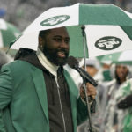 
              Former New York Jets player Derrelle Revis is honored on the field during the Hall of Honor ring ceremony during halftime of an NFL football game between the New York Jets and the Chicago Bears, Sunday, Nov. 27, 2022, in East Rutherford, N.J. (AP Photo/Seth Wenig)
            