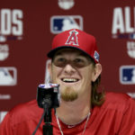 
              FILE - Los Angeles Angels starting pitcher Jered Weaver speaks during a news conference in Anaheim, Calif., Wednesday, Oct. 1, 2014. Carlos Beltrán, John Lackey and Jered Weaver are among 14 newcomers on the Baseball Writers’ Association of America’s Hall of Fame ballot, Monday, Nov. 21, 2022.  (AP Photo/Chris Carlson, File)
            