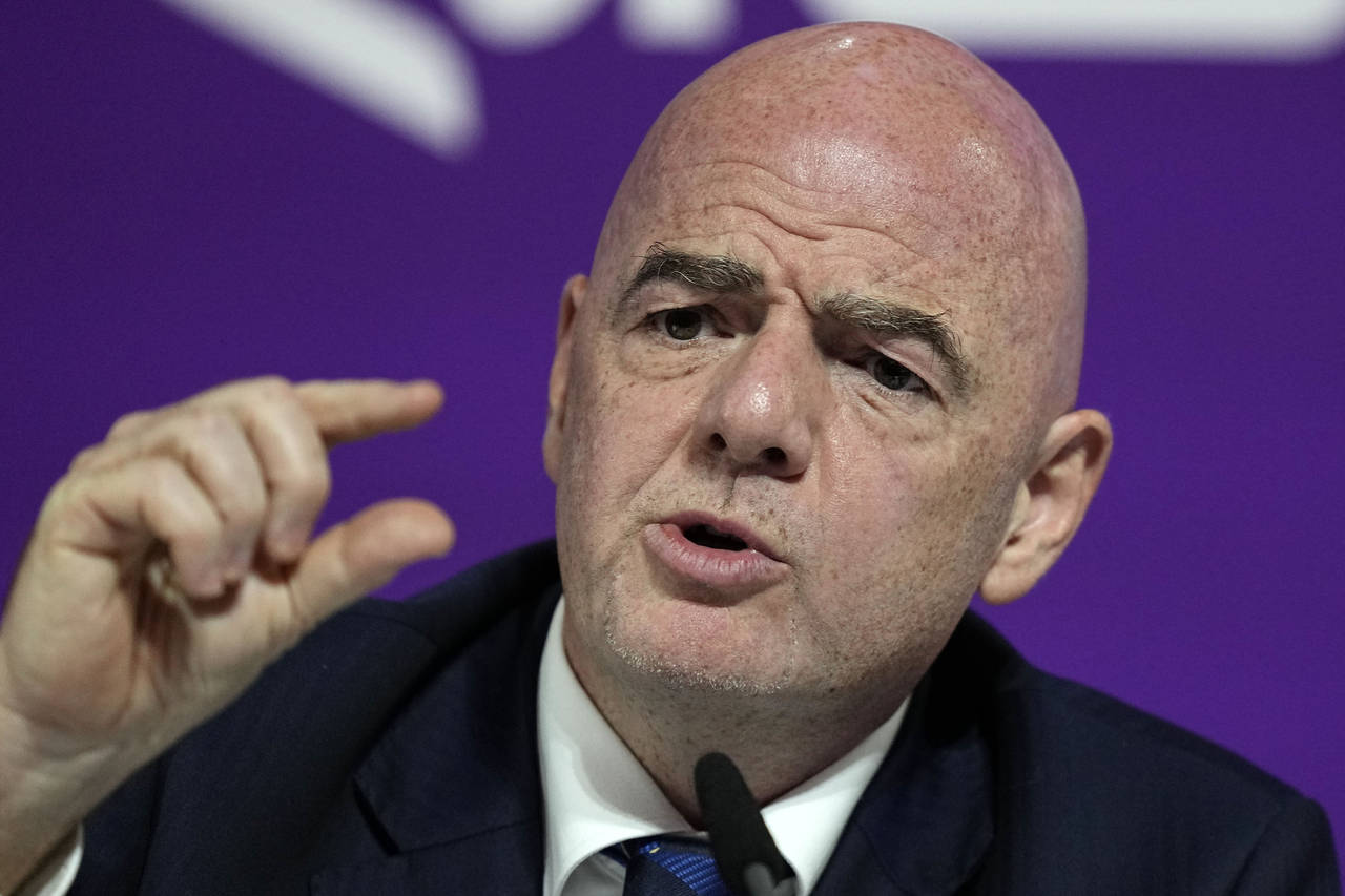 FIFA President Gianni Infantino meets the media at the FIFA World Cup closing press conference in D...
