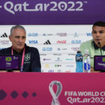 
              Brazil's head coach Tite, left, and player Thiago Silva attend a press conference on the eve of World Cup round of 16 soccer match between Brazil and South Korea in Doha, Qatar, Sunday, Dec. 4, 2022. (AP Photo/Andre Penner)
            