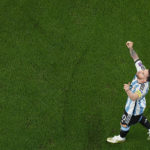 
              Argentina's Lionel Messi celebrates after scoring the opening goal during the World Cup round of 16 soccer match between Argentina and Australia at the Ahmad Bin Ali Stadium in Doha, Qatar, Saturday, Dec. 3, 2022. (AP Photo/Pavel Golovkin)
            