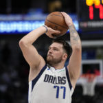 
              Dallas Mavericks guard Luka Doncic attempts a shot in the first half of an NBA basketball game against the Oklahoma City Thunder, Monday, Dec. 12, 2022, in Dallas. (AP Photo/Tony Gutierrez)
            