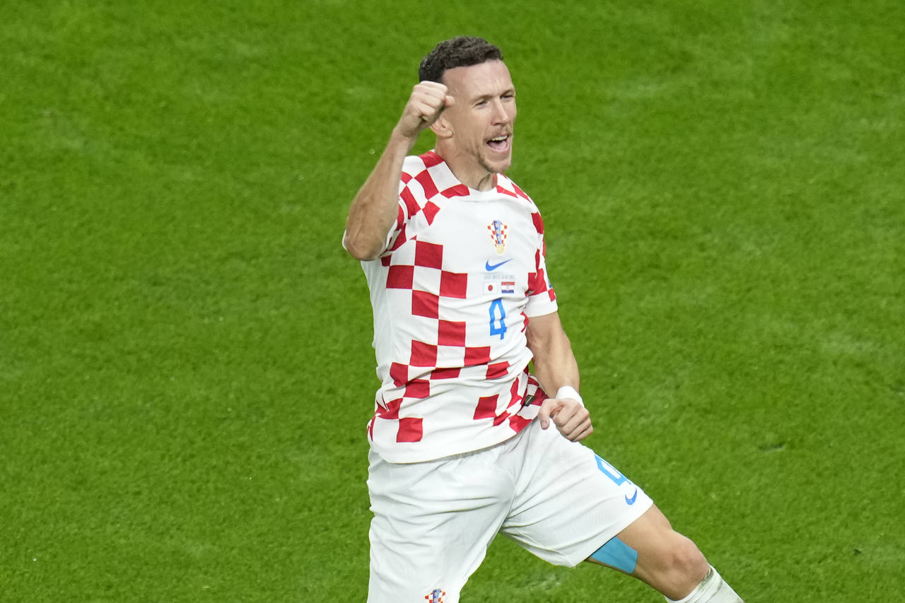 Croatia's Ivan Perisic celebrates after scoring his side's opening goal during the World Cup round ...
