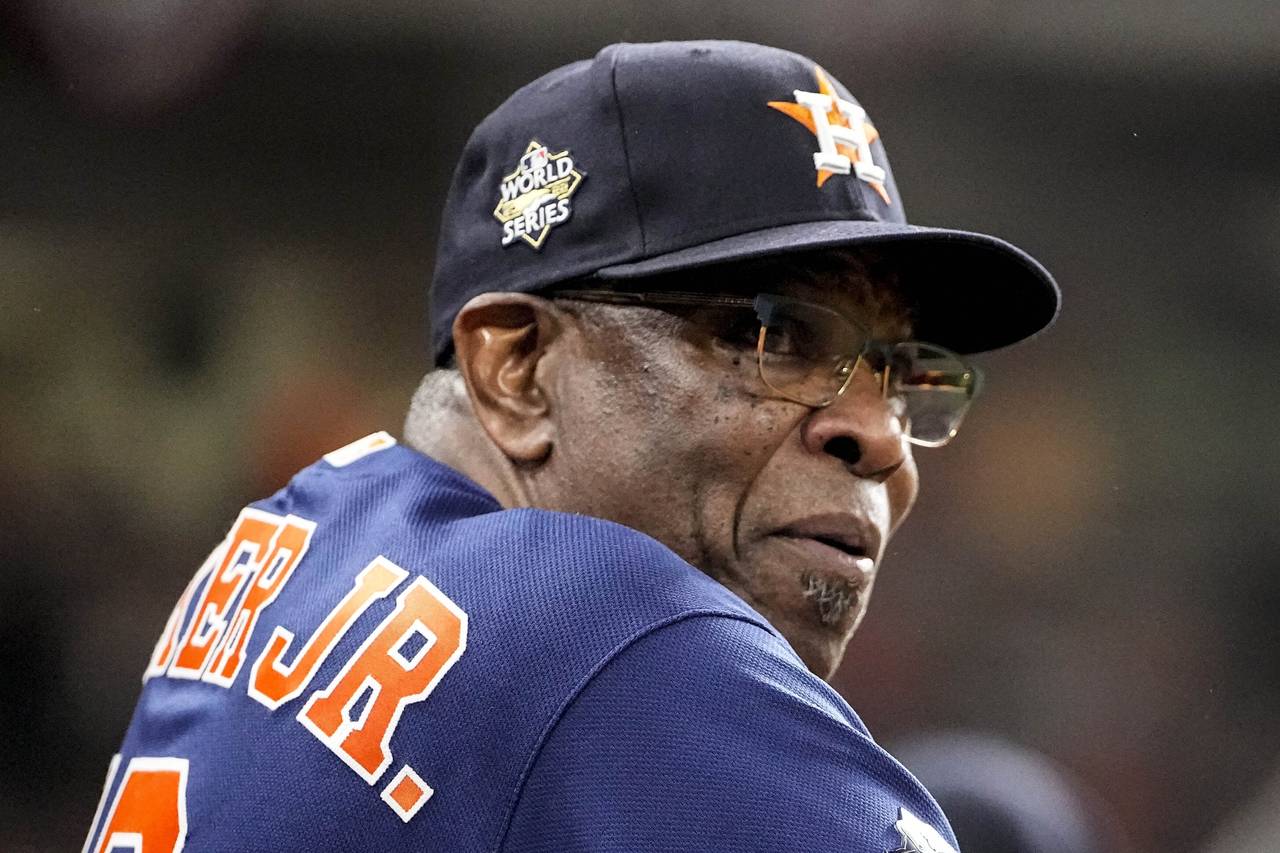 FILE - Houston Astros manager Dusty Baker Jr. watches during the second inning in Game 6 of basebal...