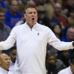 
              Kansas head coach Bill Self yells to his team during the first half of an NCAA college basketball game against Indiana in Lawrence, Kan., Saturday, Dec. 17, 2022. (AP Photo/Reed Hoffmann)
            