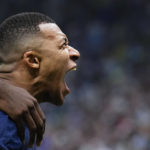 
              France's Kylian Mbappe celebrates scoring his side's second goal during the World Cup final soccer match between Argentina and France at the Lusail Stadium in Lusail, Qatar, Sunday, Dec. 18, 2022. (AP Photo/Natacha Pisarenko)
            