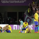 
              Brazil players react during the penalty shootout at the World Cup quarterfinal soccer match between Croatia and Brazil, at the Education City Stadium in Al Rayyan, Qatar, Friday, Dec. 9, 2022. (AP Photo/Martin Meissner)
            