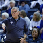 
              UConn coach Geno Auriemma gestures during the team's NCAA college basketball game against Creighton on Wednesday, Dec. 28, 2022, in Omaha, Neb. (AP Photo/John Peterson)
            