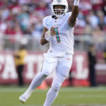 
              Miami Dolphins quarterback Tua Tagovailoa (1) passes against the San Francisco 49ers during the first half of an NFL football game in Santa Clara, Calif., Sunday, Dec. 4, 2022. (AP Photo/Godofredo A. Vásquez)
            