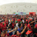 
              FILE - Fans arrive at the stadium before the World Cup quarterfinal soccer match between Morocco and Portugal, at Al Thumama Stadium in Doha, Qatar, Saturday, Dec. 10, 2022. (AP Photo/Ebrahim Noroozi, File)
            