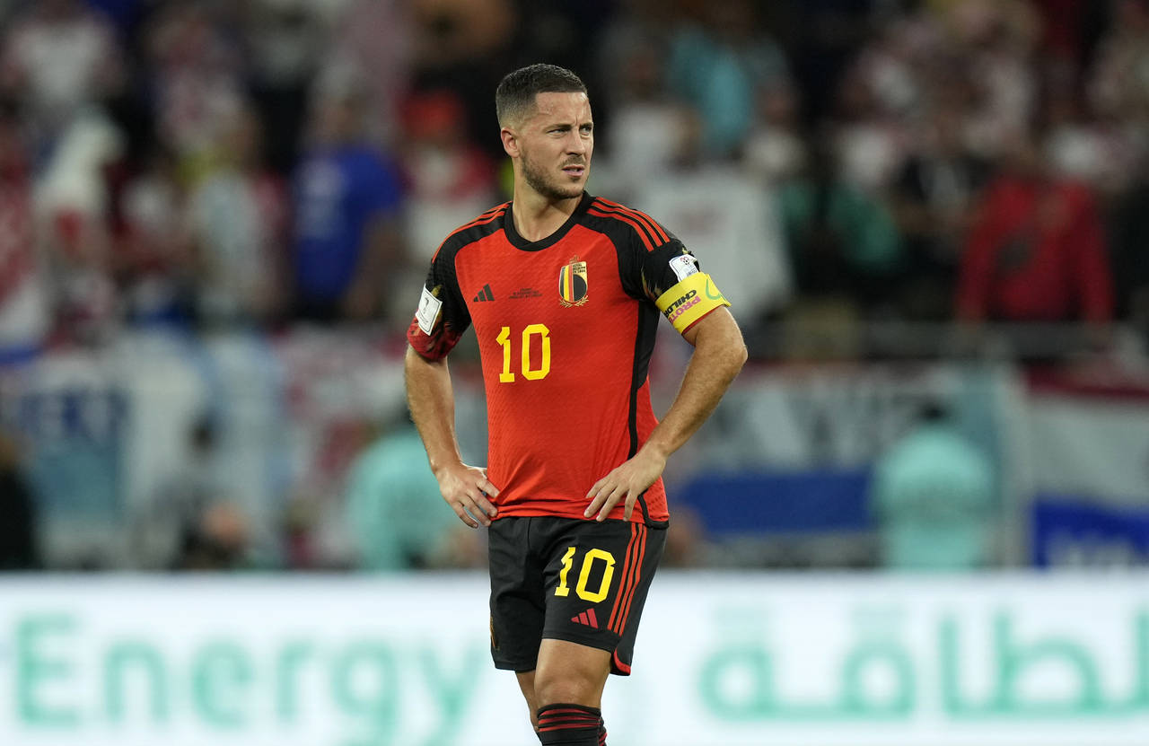 Belgium's Eden Hazard reacts at the end of the World Cup group F soccer match between Croatia and B...