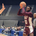 
              Mississippi State guard Dashawn Davis (10) takes a shot during the first half of an NCAA college basketball game against Jackson State in Jackson, Miss., Wednesday, Dec. 14, 2022. (AP Photo/HG Biggs)
            