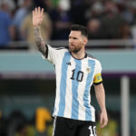 
              Argentina's Lionel Messi gestures during the World Cup round of 16 soccer match between Argentina and Australia at the Ahmad Bin Ali Stadium in Doha, Qatar, Saturday, Dec. 3, 2022. (AP Photo/Lee Jin-man)
            