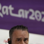 
              South Korea's head coach Paulo Bento listens to reporter's question during a press conference at the Qatar National Convention Center on the eve of the group H World Cup soccer match between South Korea and Portugal in Doha, Qatar, Thursday, Dec. 1, 2022. (AP Photo/Lee Jin-man)
            