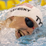 
              FILE - Katie Ledecky, of the United States, competes in the women's 1500-meter freestyle at the FINA Swimming World Cup meet in Toronto, Saturday, Oct. 29, 2022. The American swimmer turned in another stellar performance at the world championships, set a pair of world records, and capped 2022 as The Associated Press Female Athlete of the Year by a panel of 40 sports writers and editors from news outlets across the country. (Frank Gunn/The Canadian Press via AP, File)
            