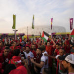 
              Moroccan supporters arrive ahead of the World Cup quarterfinal soccer match between Morocco and Portugal, at Al Thumama Stadium in Doha, Qatar, Saturday, Dec. 10, 2022. (AP Photo/Jorge Saenz)
            