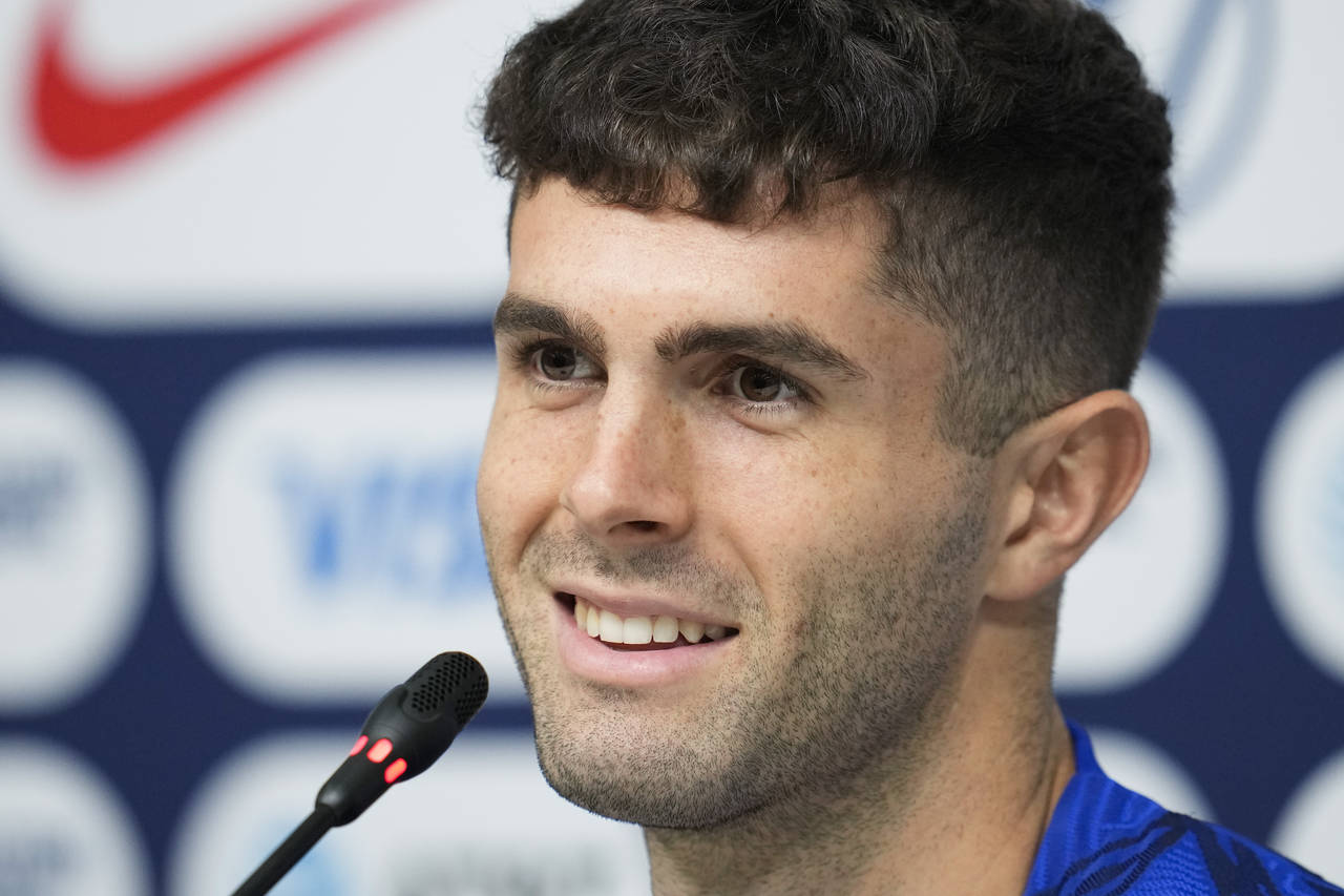 Christian Pulisic of the United States attends a press conference before a training session at Al-G...